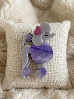 Vintage Style Purple Poodle Acrylic Brooch Pin
